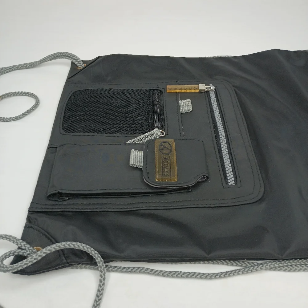 Access Multi Compartment Vinyl Sackpack Travel Business School Backpack Black